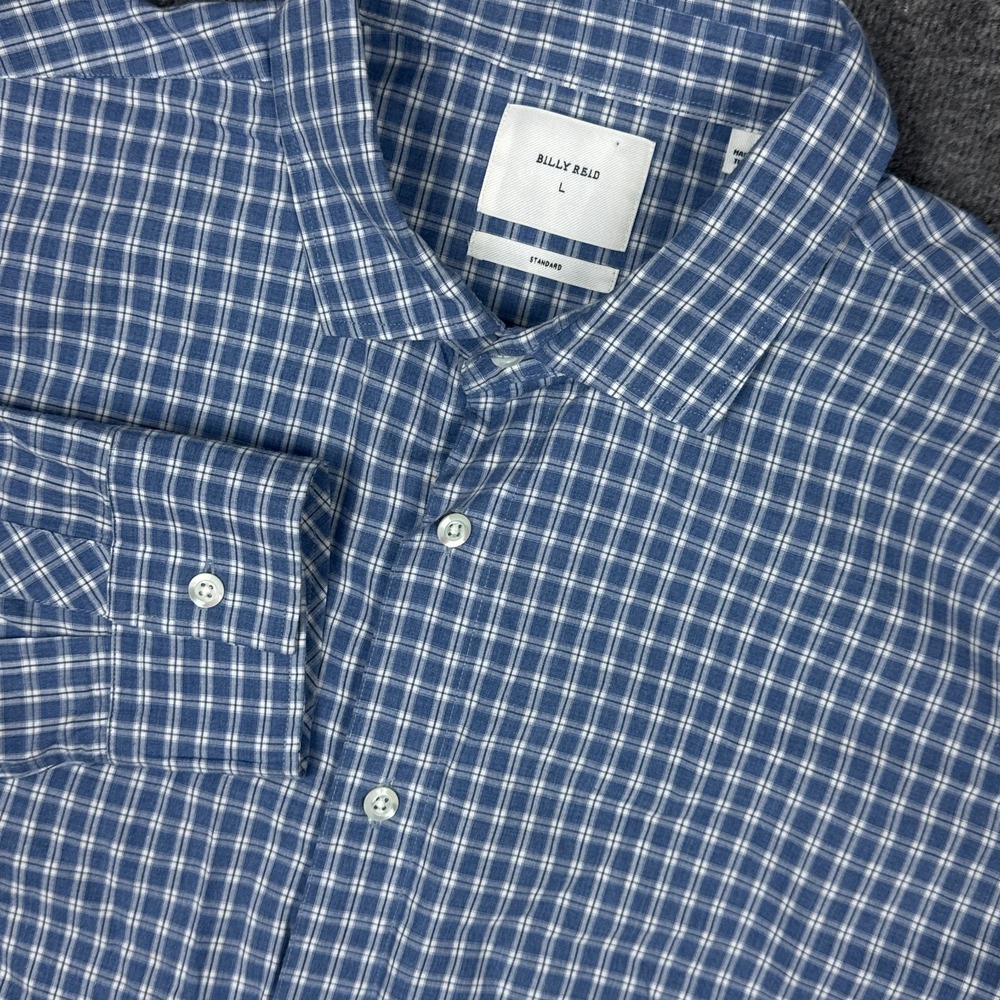 Billy Reid Shirt Mens Large Standard Blue Plaid Long Sleeve Button Casual Preppy